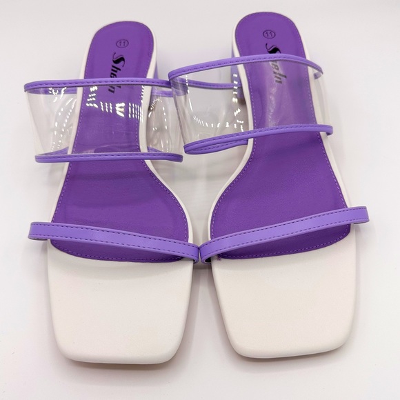 SHEIN Shoes - Shein Purple & Clear Block Heel Square Toe Heels